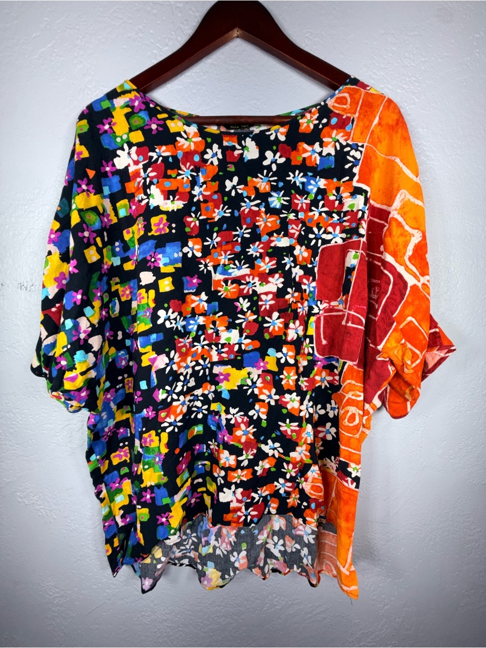 Jams World Mixed Print Top M Cold Shoulder colorful Geometric RayonBohemian USA